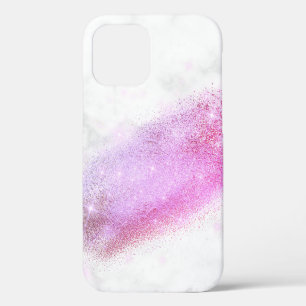 Elegant chick ombre pink & purple glitter marble iPhone 12 case