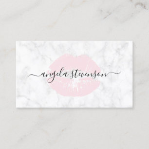 Elegant chick pink lips white marble makeup artist business card