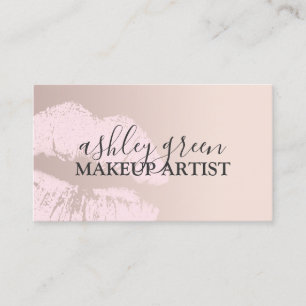 Elegant chick pink rose gold lips makeup artist  business card