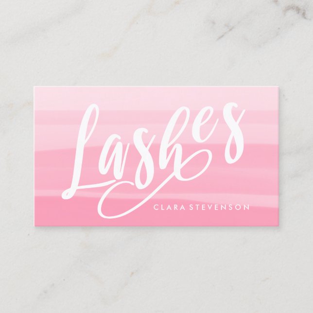 Elegant chick pink watercolor brushstrokes lashes business card (Front)