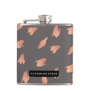 Elegant chick rose gold abstract brush pattern hip flask