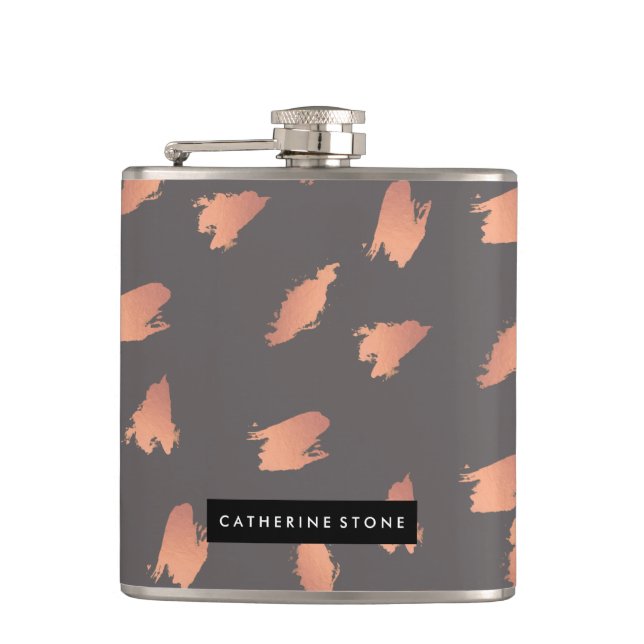 Elegant chick rose gold abstract brush pattern hip flask (Front)