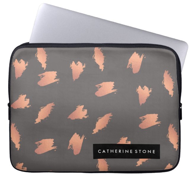 Elegant chick rose gold abstract brush pattern laptop sleeve (Front)