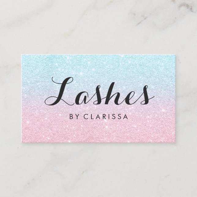 Elegant chick rose gold aqua glitter lashes business card (Front)