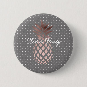 elegant chick rose gold pineapple polka dots 6 cm round badge