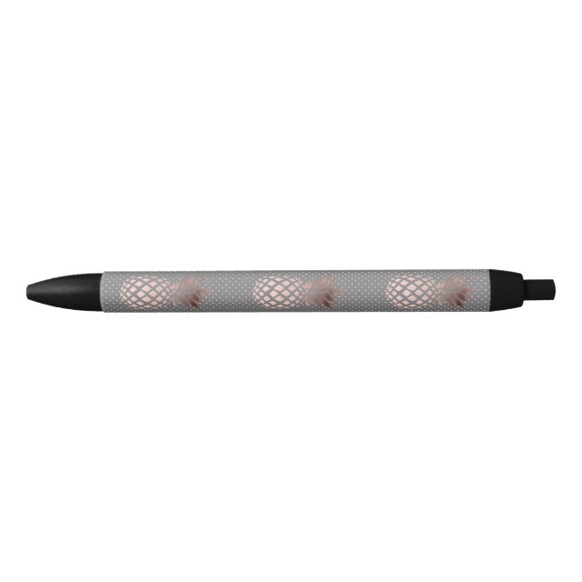 elegant chick rose gold pineapple polka dots black ink pen (Front)