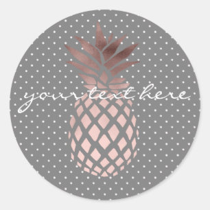 elegant chick rose gold pineapple polka dots classic round sticker