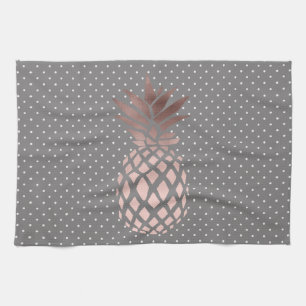 elegant chick rose gold pineapple polka dots tea towel