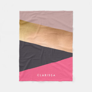 elegant chick rose gold pink grey colour block fleece blanket