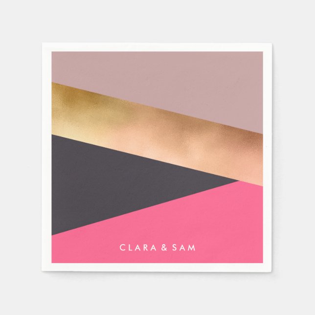 elegant chick rose gold pink grey colour block napkin (Front)