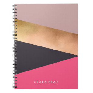 elegant chick rose gold pink grey colour block notebook
