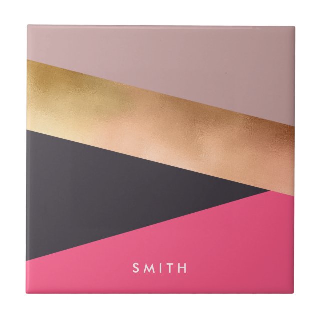 elegant chick rose gold pink grey colour block tile (Front)