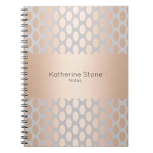 Elegant Chick Rose Gold Polka Dots Pattern Grey Notebook
