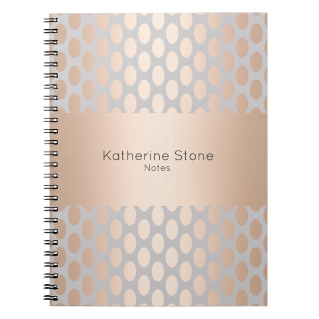 Elegant Chick Rose Gold Polka Dots Pattern Grey Notebook (Front)