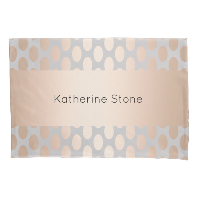 Elegant Chick Rose Gold Polka Dots Pattern Grey Pillowcase (Front)