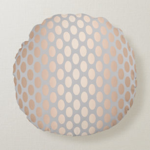 Elegant Chick Rose Gold Polka Dots Pattern Grey Round Cushion