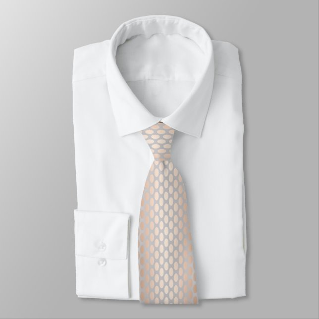 Elegant Chick Rose Gold Polka Dots Pattern Grey Tie (Tied)