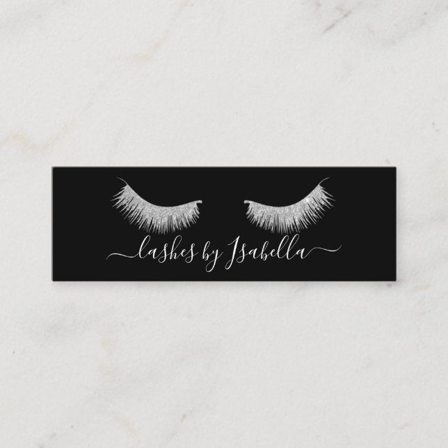 Elegant chick silver glitter black lashes mini business card (Front)