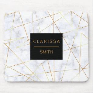 elegant chick white marble faux gold geometric mouse mat