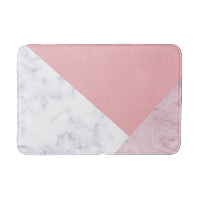 Elegant chick white pastel pink marble geometric bath mat (Front)