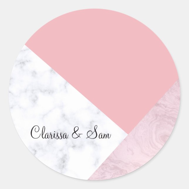 Elegant chick white pastel pink marble geometric classic round sticker (Front)
