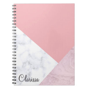 Elegant chick white pastel pink marble geometric notebook