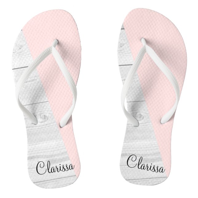 elegant chick white pastel pink wooden geometric flip flops (Footbed)