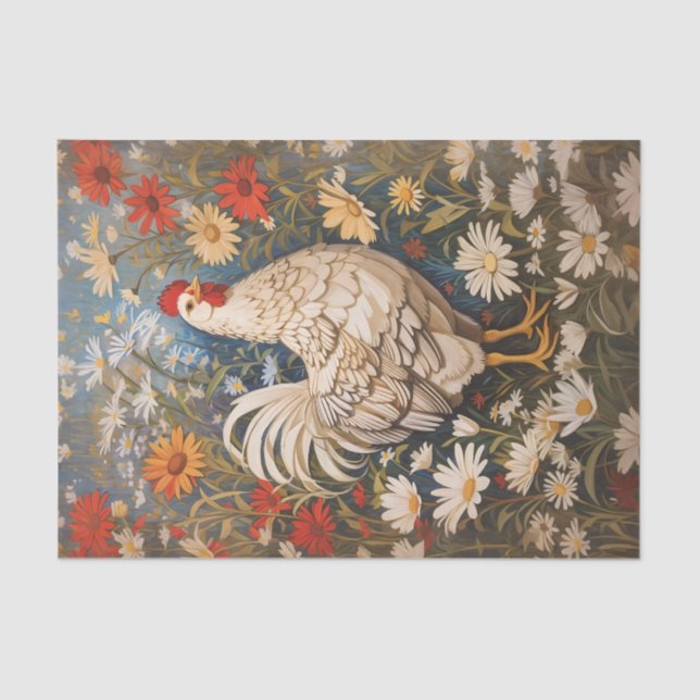 Elegant Chicken And Daisy Flowers Tissue Paper (Front)