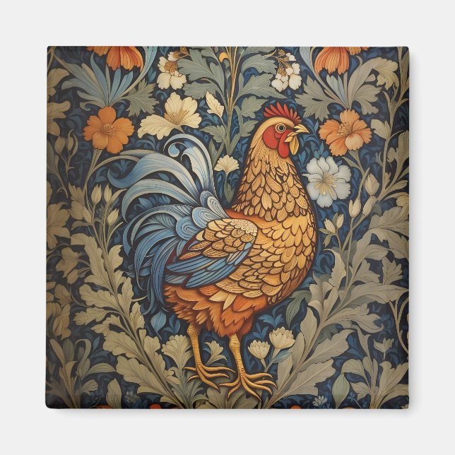 Elegant Chicken William Morris Inspired Floral Magnet (Front)