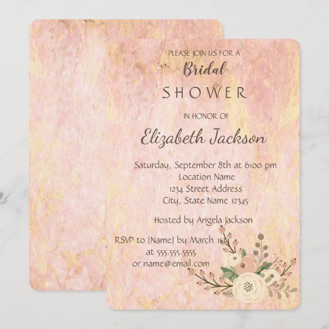 Elegant ChicRose Marble Floral Bridal Shower Invitation (Front/Back)