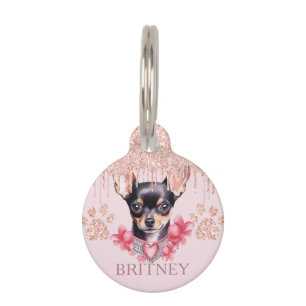 Elegant chihuahua Dog with Glitter Personalised Pet Tag
