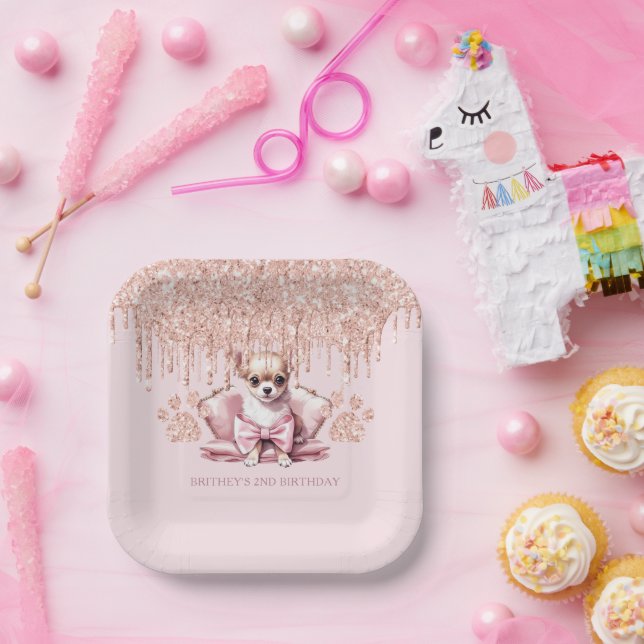 Elegant Chihuahua with Glitter Birthday Party Paper Plate (Party)