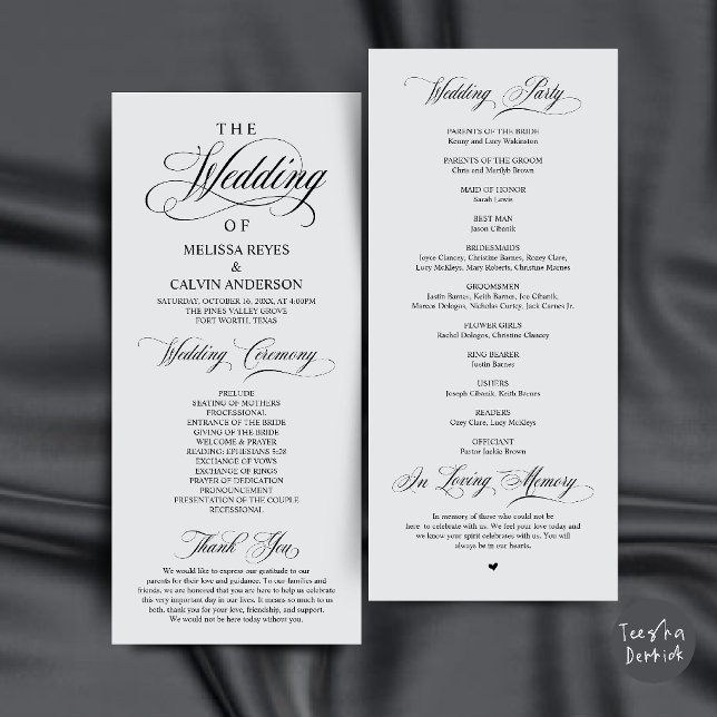 Elegant Chill Grey Script Wedding Ceremony Programme (Elegant Chill Grey Script Wedding Ceremony Order Program Card)