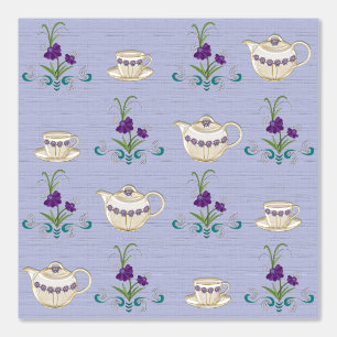 Elegant China Tea Set with Purple Flowers Wallpaper