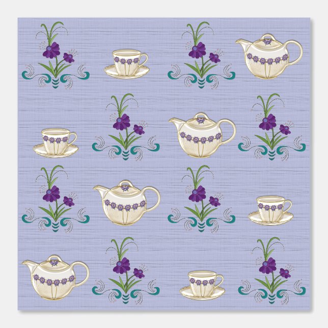 Elegant China Tea Set with Purple Flowers Wallpaper (Front)