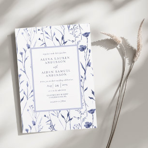 Elegant Chinaware Blue Watercolor Floral Wedding Invitation