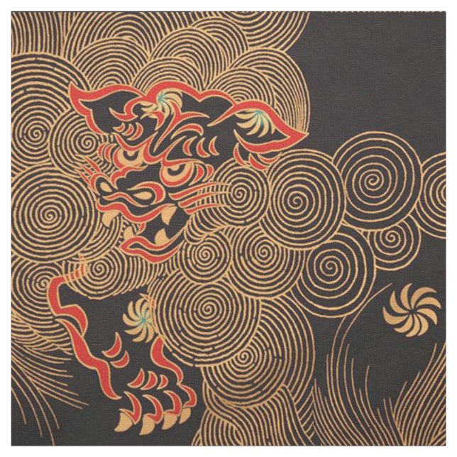 Elegant Chinese Dragon Print Fabric (Swatch)