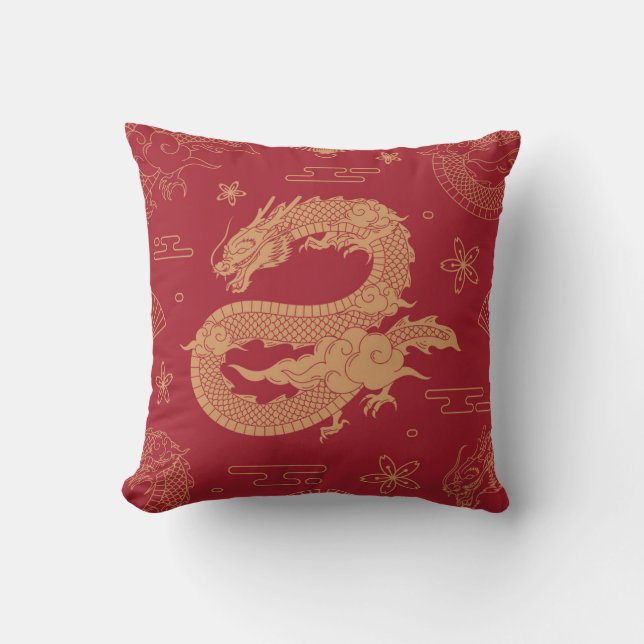 Elegant Chinese Dragon Velvet Effect Cushion (Front)