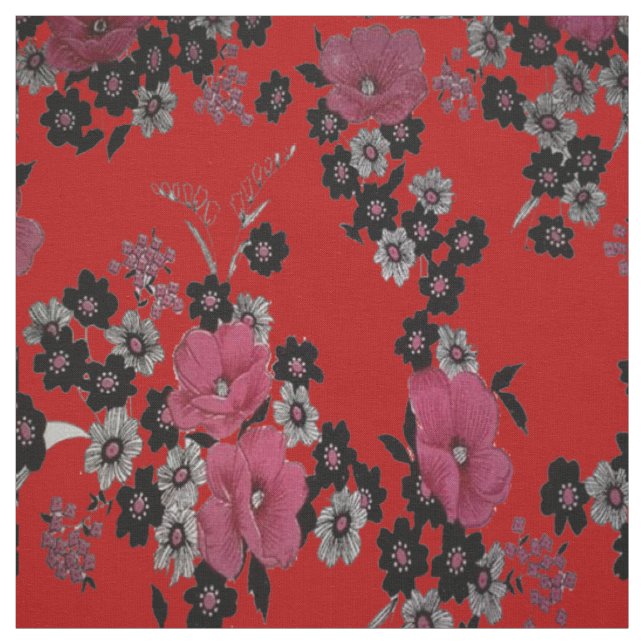 Elegant Chinese Flower Print Fabric (Swatch)