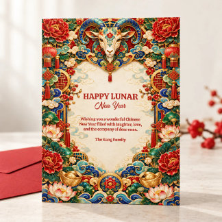 Elegant Chinese New Year 2027 Year of the Goat Holiday Card
