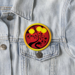 Elegant Chinese New Year Dragon Gold Lanterns 7.5 Cm Round Badge