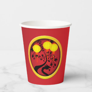Elegant Chinese New Year Dragon Gold Lanterns Paper Cups