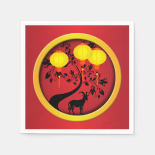Elegant Chinese New Year Goat Gold Lanterns Napkin