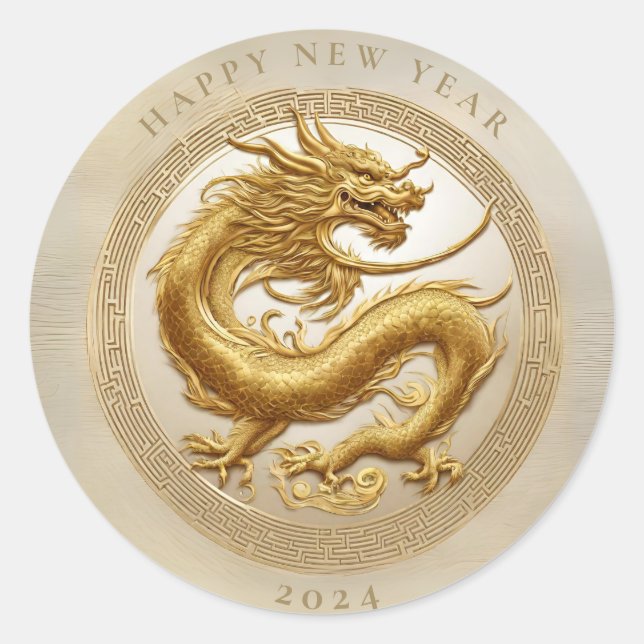 Elegant Chinese New Year Gold Dragon Classic Round Sticker (Front)