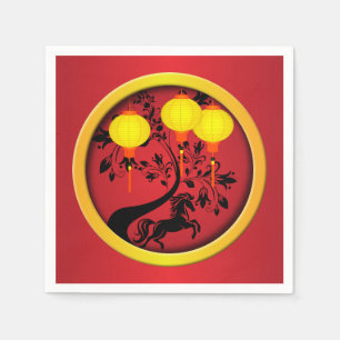 Elegant Chinese New Year Horse Gold Lanterns  Napkin