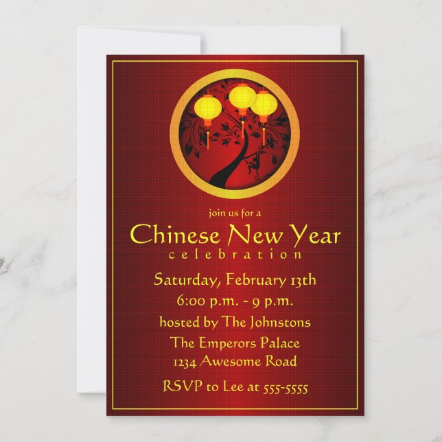Elegant Chinese New Year Monkey with Gold Lanterns Invitation (Back)