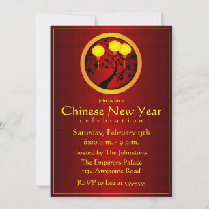 Elegant Chinese New Year Monkey with Gold Lanterns Invitation