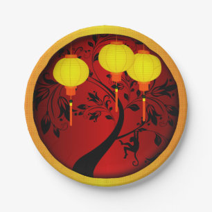 Elegant Chinese New Year Monkey with Gold Lanterns Paper Plate
