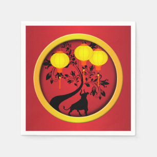 Elegant Chinese New Year Ox Gold Lanterns Napkin