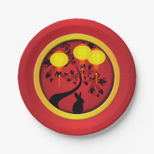 Elegant Chinese New Year Rabbit Lanterns Paper Plate